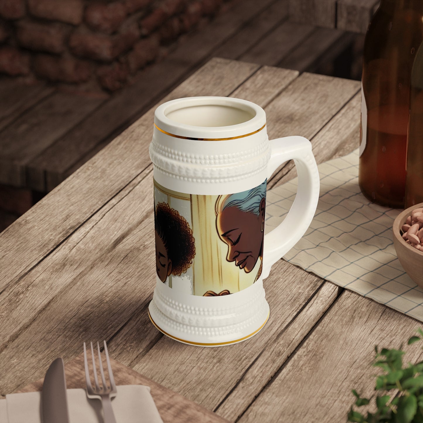 Personalized Afrocentric Beer Stein Mug, Unique Coffee Mug, Black Art Stein, Afro Pride Gift, Home Bar Decor, Cultural Celebration