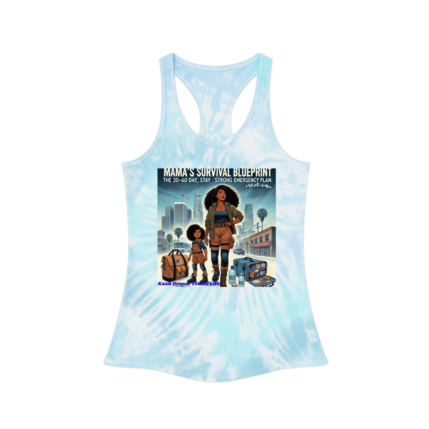 Mama's Survival Blueprint Tie Dye Racerback Tank Top – Stay Strong, Emergency Plan