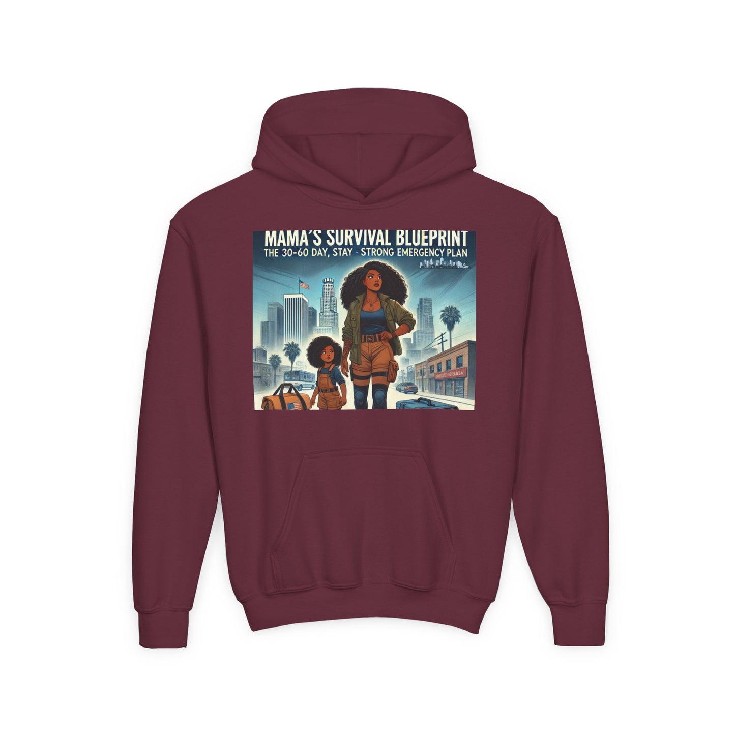 Mama's Survival Blueprint Youth Hoodie - Empowering Design for Strong Families