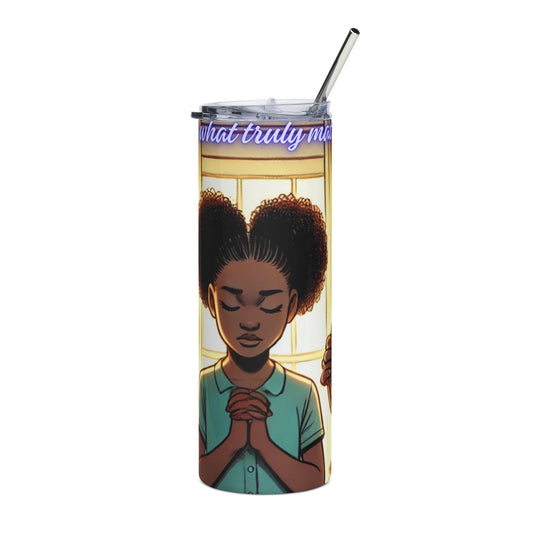 Praying Stainless Steel Tumbler, 20oz, Inspirational Drinkware, Gift for Mom, Faith-based Travel Mug, Christian Coffee Tumbler