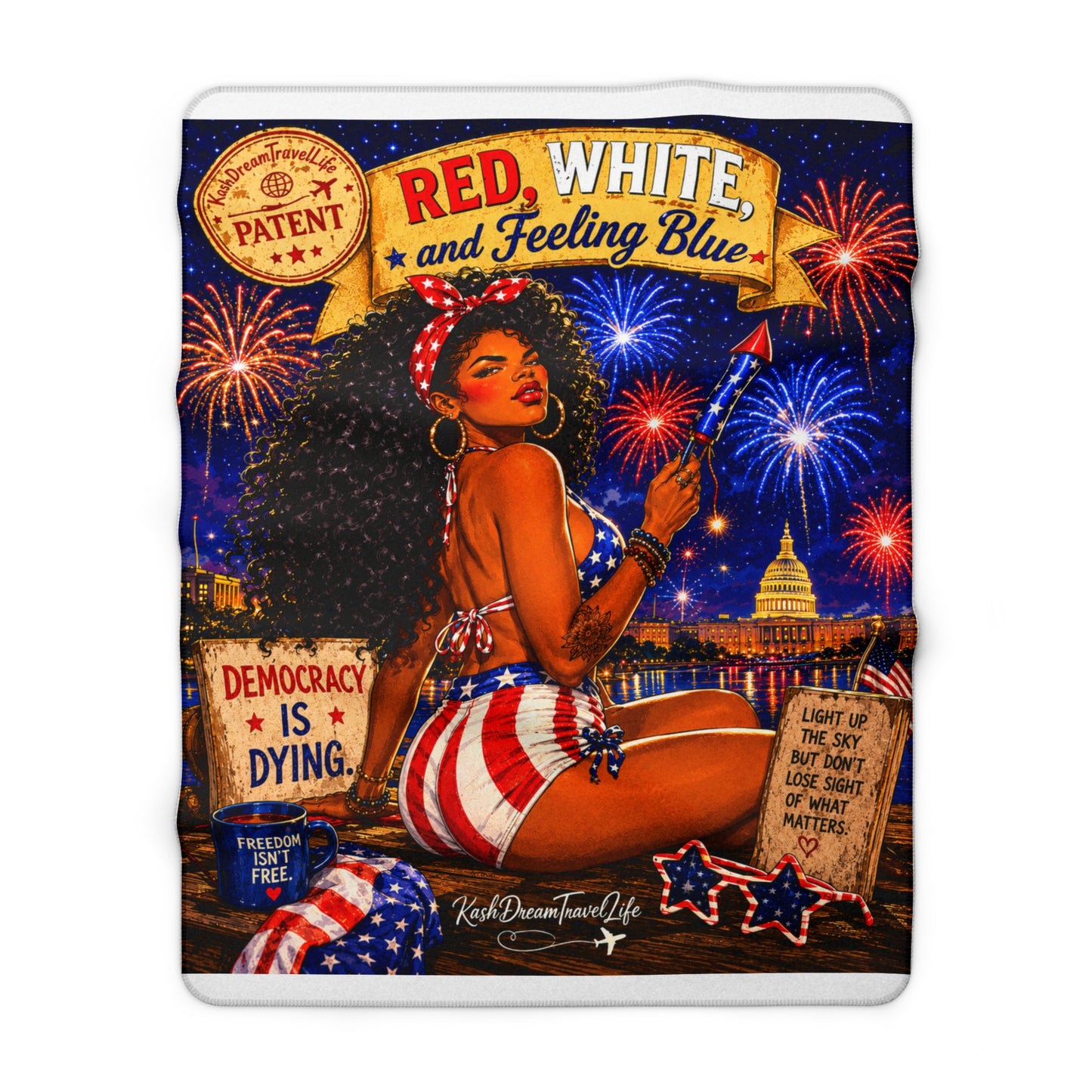 Feeling Blue Sherpa Fleece Blanket — "Red, White, and Feeling Blue... the melanted story!"