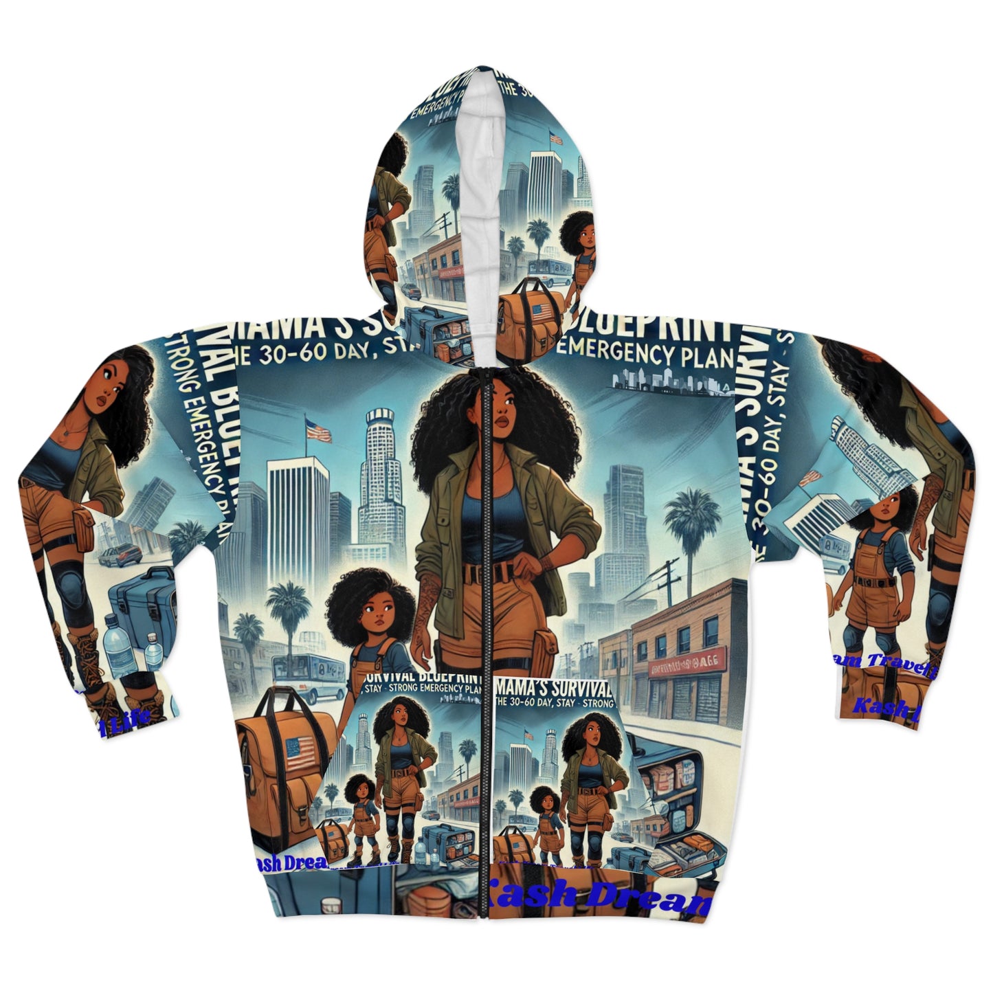 Empowered Adventure Unisex Zip Hoodie - Strong Survival Blueprint Design