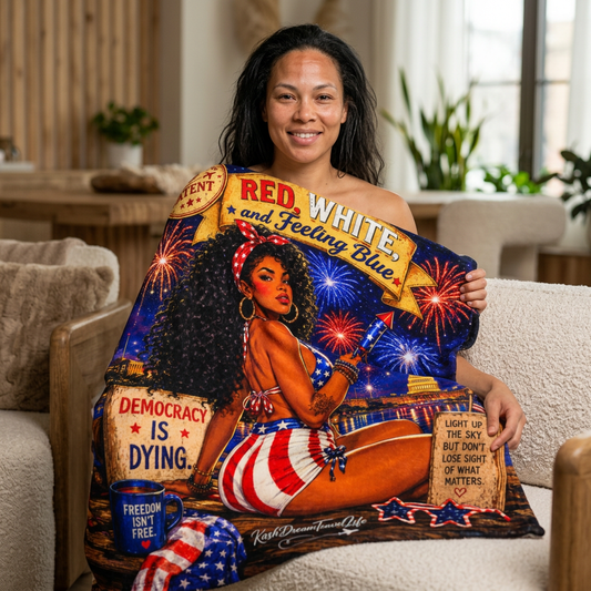 Feeling Blue Sherpa Fleece Blanket — "Red, White, and Feeling Blue... the melanted story!"
