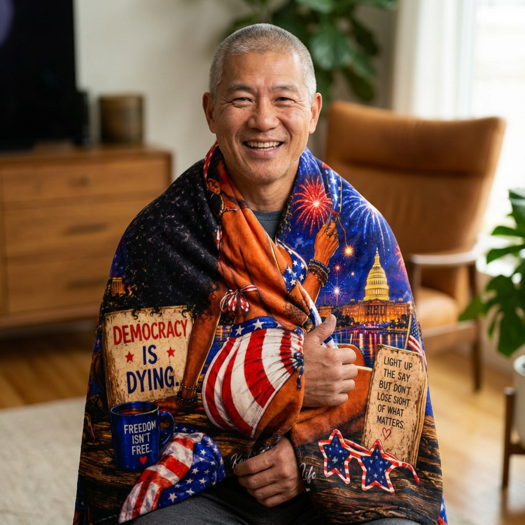 Feeling Blue Sherpa Fleece Blanket — "Red, White, and Feeling Blue... the melanted story!"