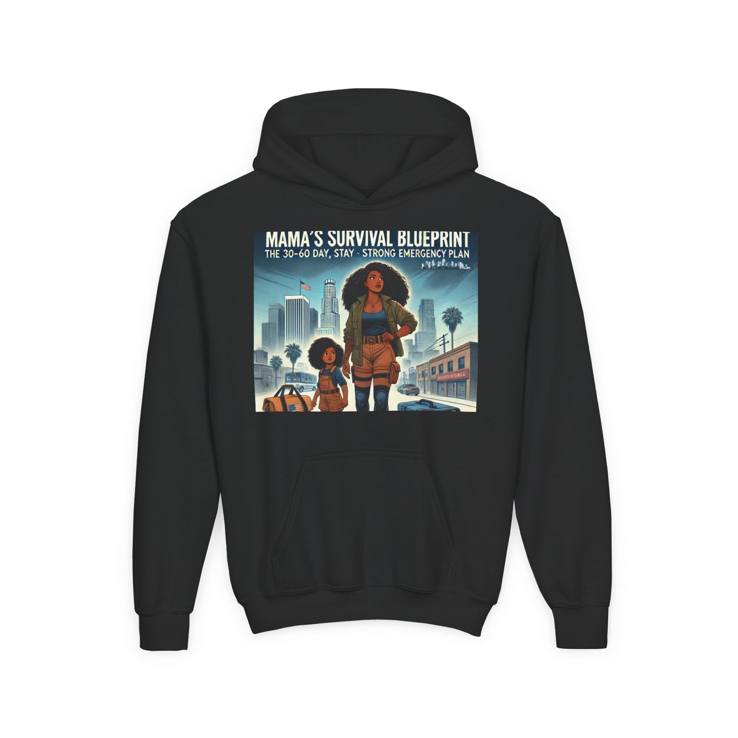Mama's Survival Blueprint Youth Hoodie - Empowering Design for Strong Families