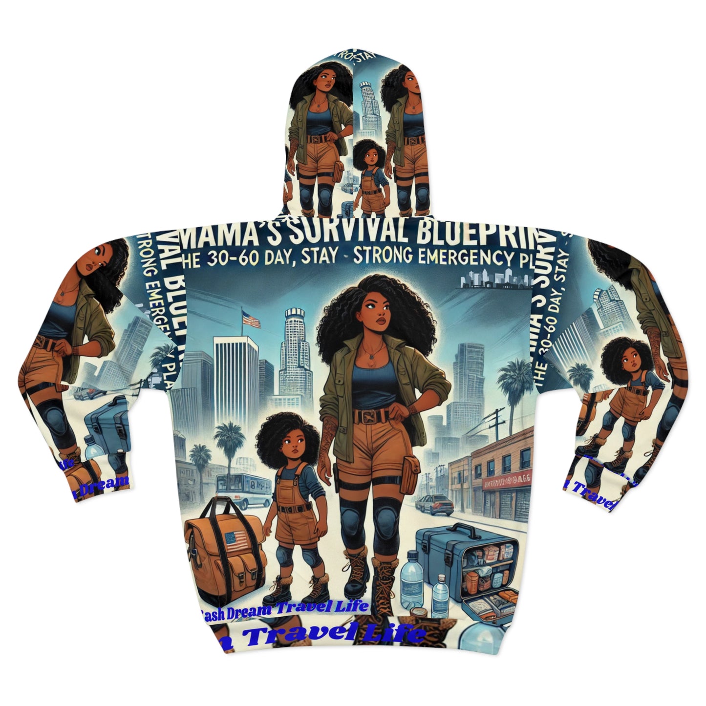 Empowered Adventure Unisex Zip Hoodie - Strong Survival Blueprint Design