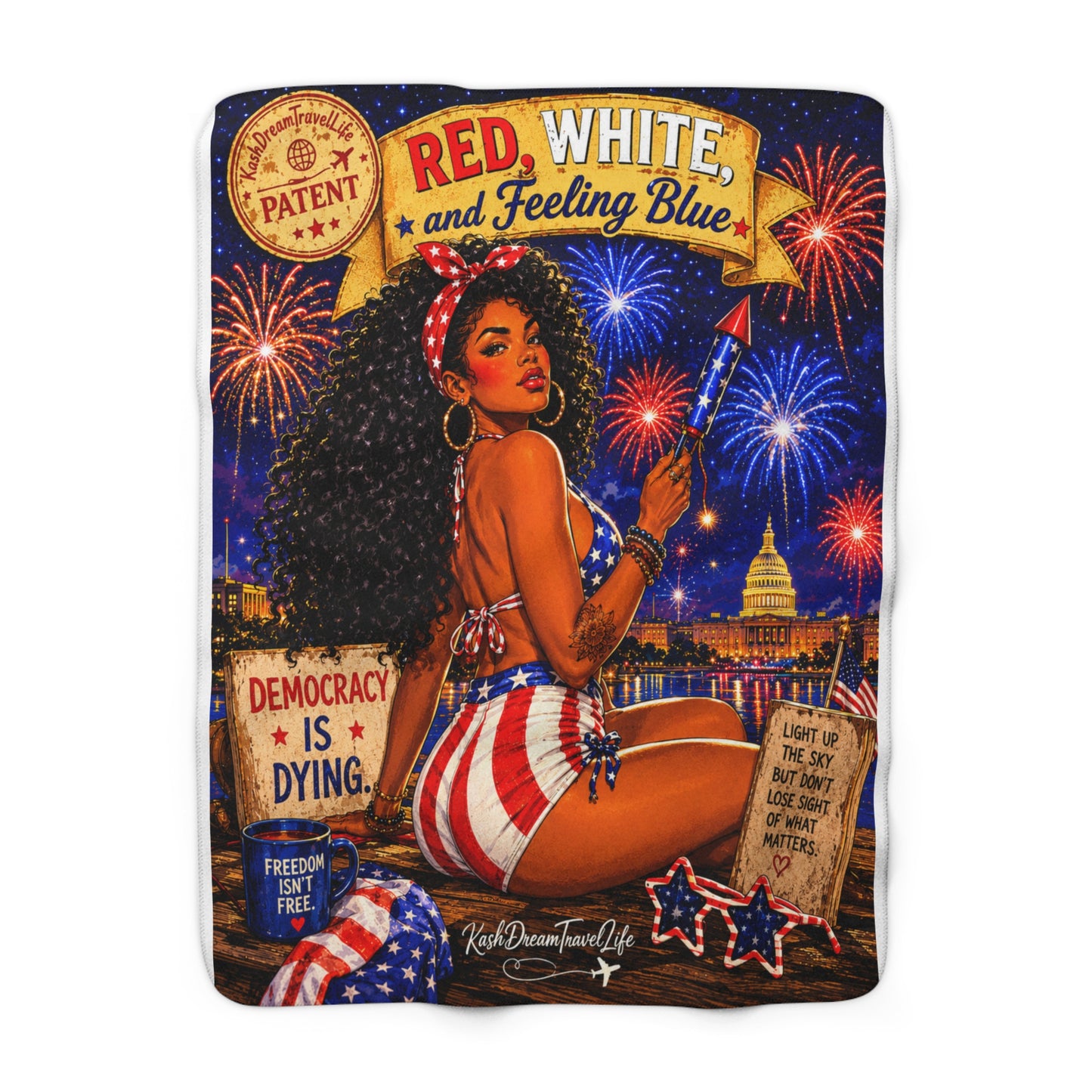 Feeling Blue Sherpa Fleece Blanket — "Red, White, and Feeling Blue... the melanted story!"