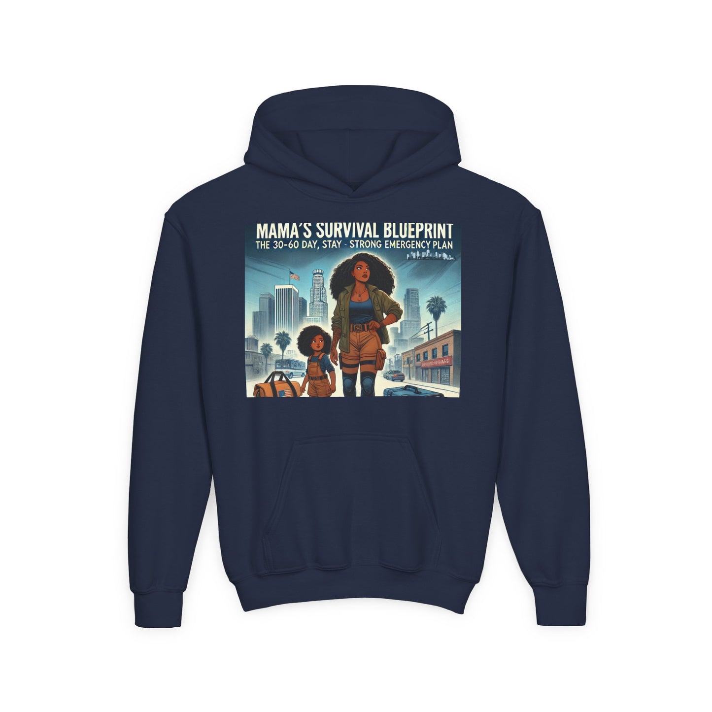 Mama's Survival Blueprint Youth Hoodie - Empowering Design for Strong Families
