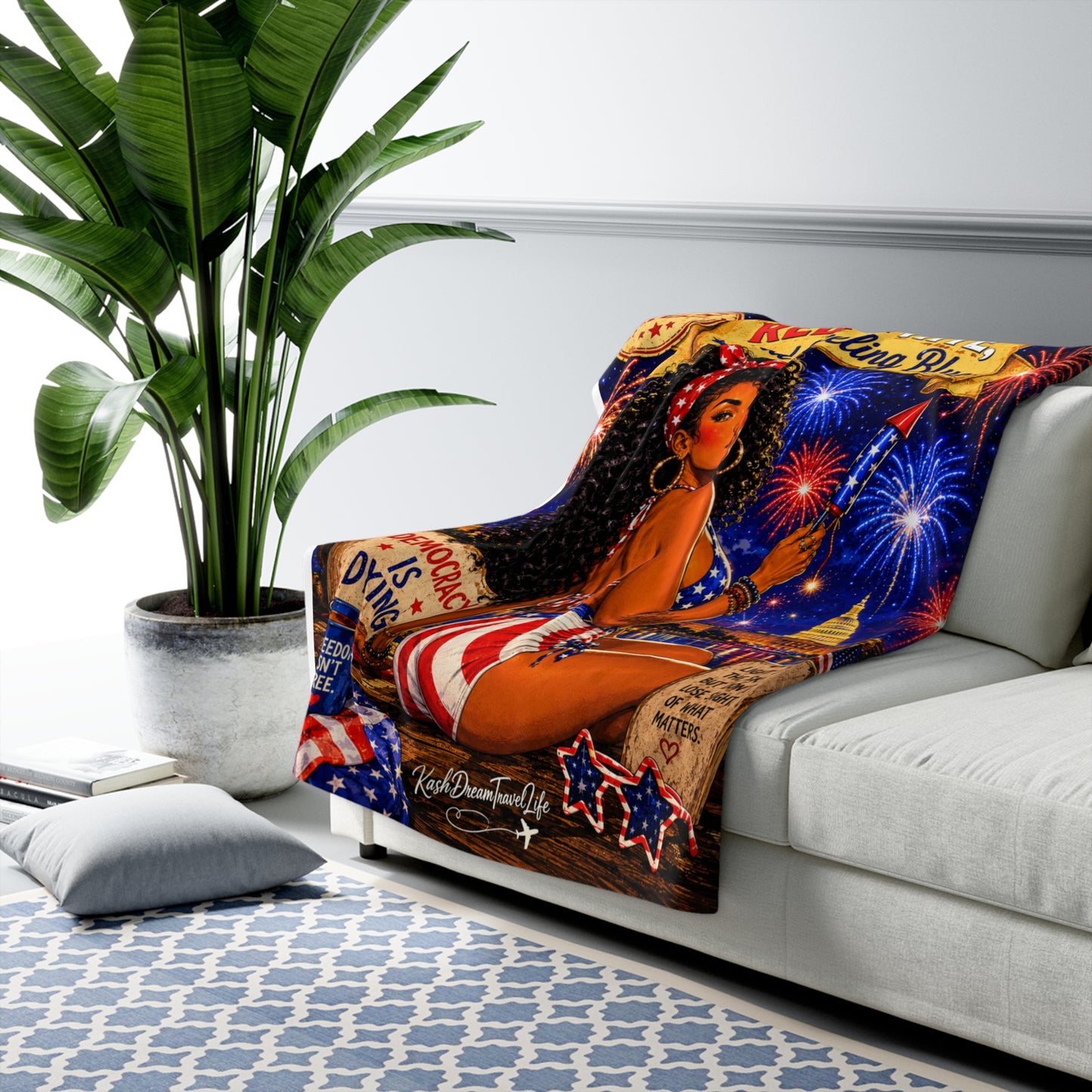 Feeling Blue Sherpa Fleece Blanket — "Red, White, and Feeling Blue... the melanted story!"