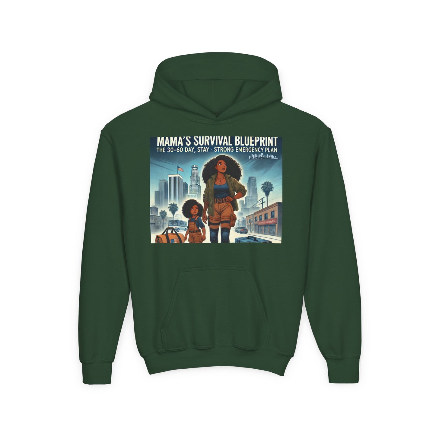 Mama's Survival Blueprint Youth Hoodie - Empowering Design for Strong Families