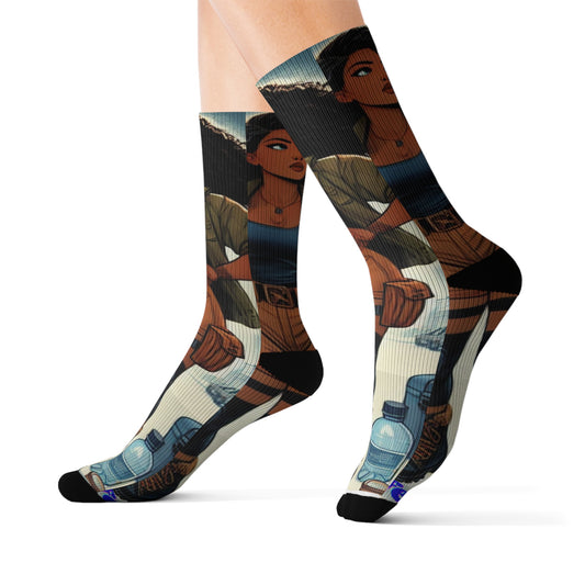 Adventure-Themed Sublimation Socks - Stylish & Unique Design for Outdoor Enthusiasts