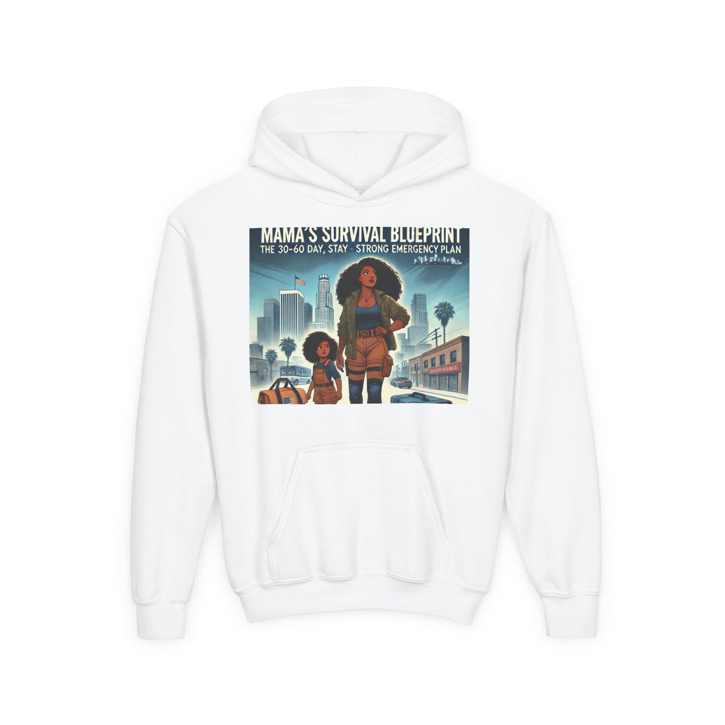 Mama's Survival Blueprint Youth Hoodie - Empowering Design for Strong Families