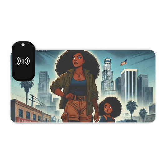 Wireless Charging LED Gaming Mouse Pad - Stylish Mom and Daughter Design
