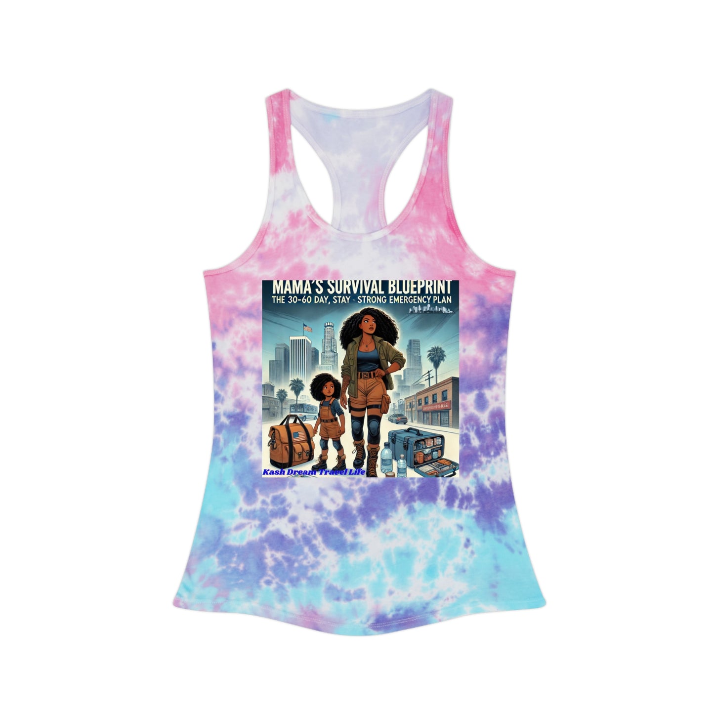 Mama's Survival Blueprint Tie Dye Racerback Tank Top – Stay Strong, Emergency Plan