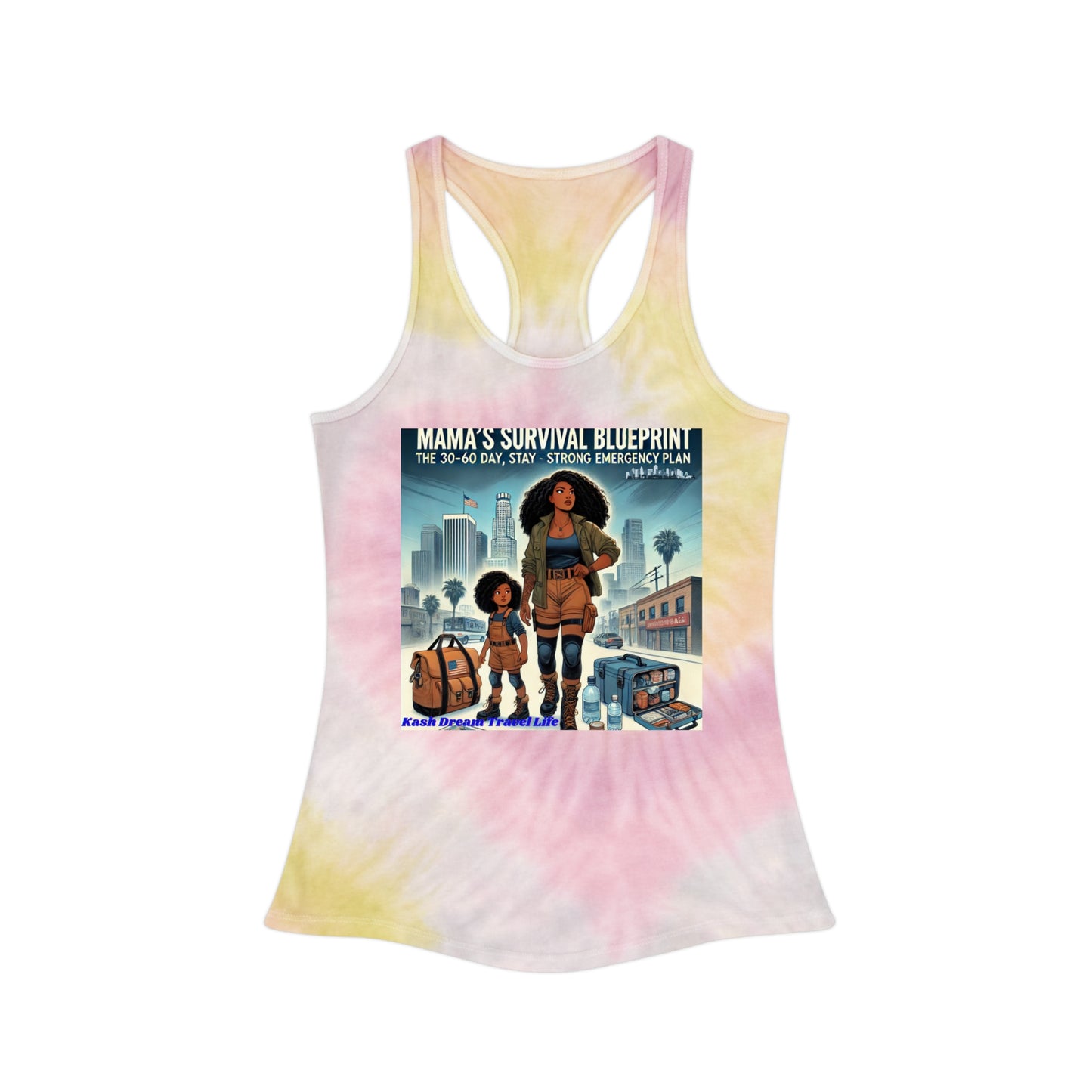 Mama's Survival Blueprint Tie Dye Racerback Tank Top – Stay Strong, Emergency Plan