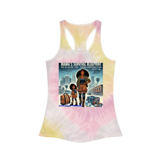 Mama's Survival Blueprint Tie Dye Racerback Tank Top – Stay Strong, Emergency Plan
